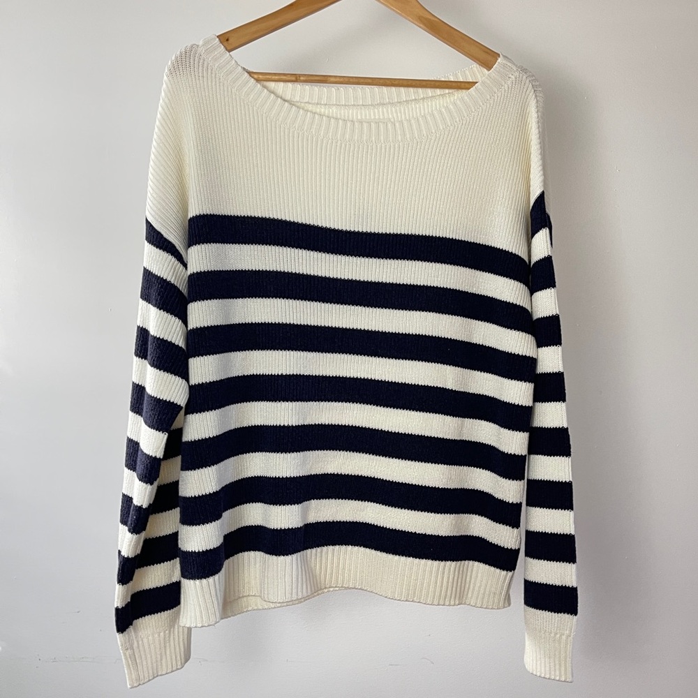 NWT Maeve Navy and White Striped Sweater size XL